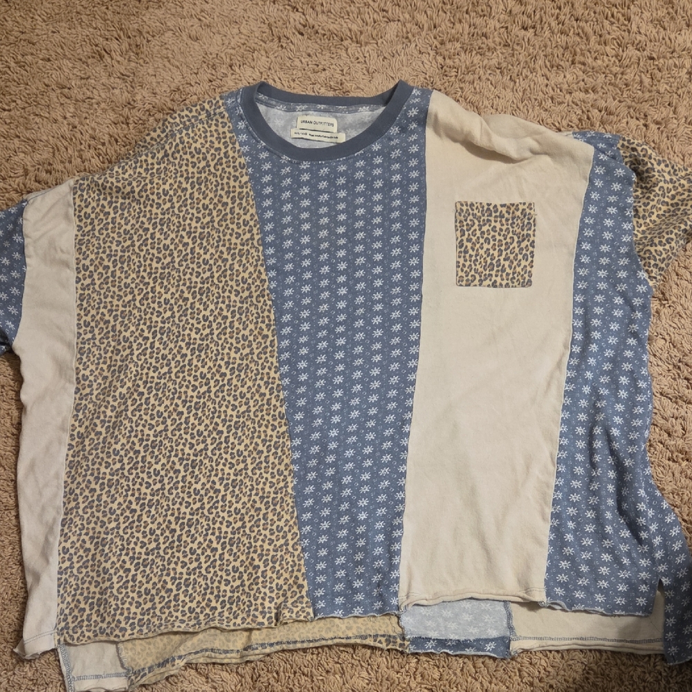 Urban Outfitters Blue, Beige & Tan Patchwork Short Sleeve Tee